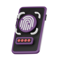 futuristico mobile impronta digitale parola d'ordine sicurezza 3d icona 3d rendere. png