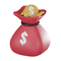 Red Money Bag Icon for Business 3D Render. png