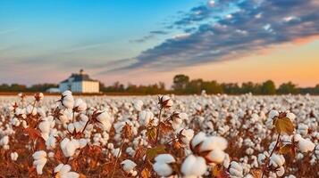 Spectacular Views of Ripe Cotton Fields. Generative AI photo