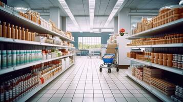 explorador un deslumbrante formación de productos en el supermercado. generativo ai foto