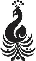 Feline Fantasia Black Peacock Symbol Profile Ebon Aviary Vector Peacock Emblem