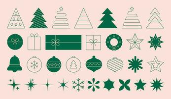 Set of minimalistic geometric Christmas elements in flat and linear style. Abstract Xmas decoration. Vector illustration