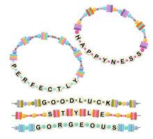 Bracelets from words happyness, perfectly, good luck, style, gorgeous vector