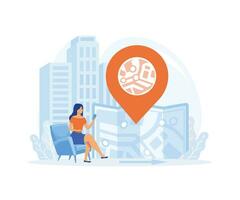 Geofencing as map area boundary for marketing action tiny person concept. flat vector modern illustration