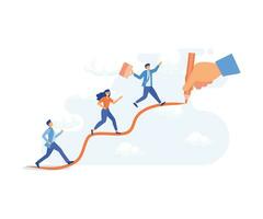 leadership, career, success concept, Business people walking up on increase chart line, flat vector modern illustration