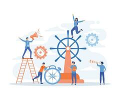 business concept, leadership qualities in a creative team, direction on a successful path,   flat vector modern illustration