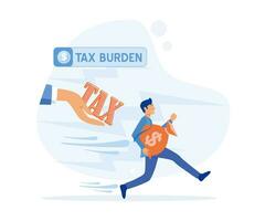 businessman running away from tax for tax concept, tax burden,  flat vector modern illustration