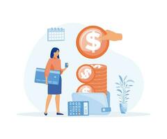 Salary Payment, employee or workers are happy receive a monthly salary, people calculating money, active income, flat vector modern illustration