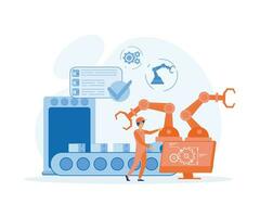 Engineer working with interactive interface. Smart industry, flat vector modern illustration