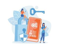 Data protection Concept. Data security and privacy and internet security,  flat vector modern illustration