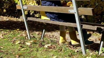 zwei Kinder Sitzung auf ein Bank im das Park video