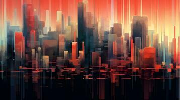 architecture abstract cityscape buildings with skyscrapers generative AI. urban background modern design structure construction exterior city illustration architectural facade window downtown. photo