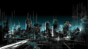 architecture abstract cityscape buildings with skyscrapers generative AI. urban background modern design structure construction exterior city illustration architectural facade window downtown. photo