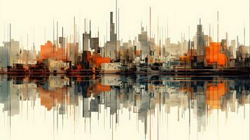 architecture abstract cityscape buildings with skyscrapers generative AI. urban background modern design structure construction exterior city illustration architectural facade window downtown. photo