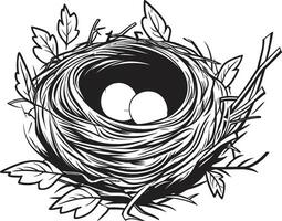 artístico anidamiento negro vector pájaro nido símbolo hecho a mano comodidad en negro pájaro nido icono