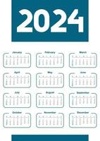 2024 year calendar template. Simple corporate calender layout a3 format. Week starts on Sunday. vector