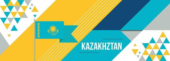 Kazakhstan national or independence day banner design for country celebration. Flag of Kazakhstan with  modern retro design and abstract geometric icons. Vector illustration.