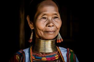 Long neck senior tribal cute woman. Generate ai photo