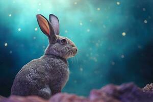 Rabbit appearing lost in nature. Generate Ai photo