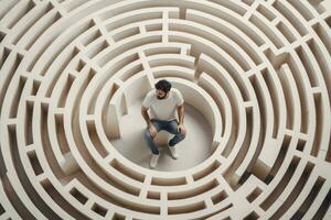 Man stuck in the middle of maze. Generate ai photo