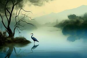 Vietnam lake heron nature. Generate Ai photo