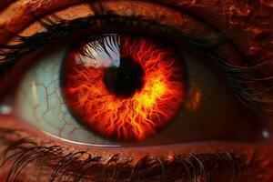 Eye closeup fire. Generate Ai photo