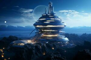 Technologically-superior Futuristic observatory. Generate Ai photo