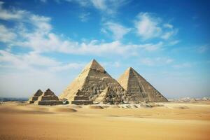 Monumental Egyptian pyramids temple. Generate Ai photo