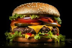 Delectable Fresh big cheeseburger. Generate Ai photo