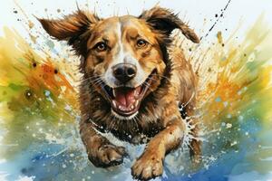 Fluid Dog run watercolor splash. Generate Ai photo