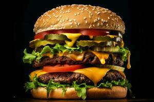 Thick Fresh big cheeseburger. Generate Ai photo