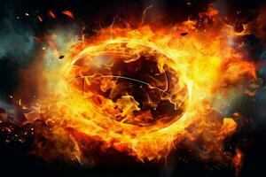 Blazing Soccer ball flame. Generate Ai photo