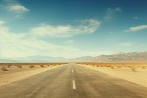 Stark Empty car road desert. Generate Ai photo