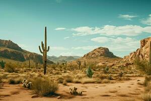 escabroso Desierto paisaje cerca montañas. generar ai foto