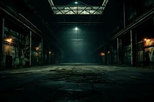 Desolate Dark empty warehouse. Generate Ai photo