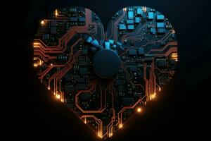 Durable Heart of chips and circuits. Generate Ai photo