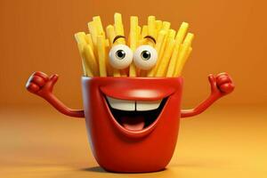 Amusing Smiling fries character. Generate Ai photo
