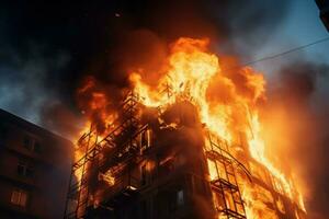 envuelve edificio fuego de cerca. generar ai foto