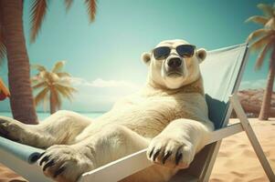 polar oso haragán con Gafas de sol. generar ai foto