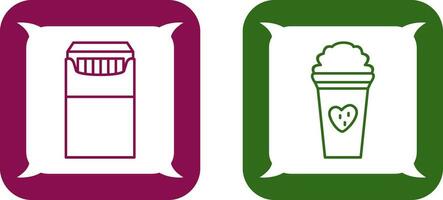 packet of cigarettes and stawberry milkshake Icon vector