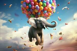 New Elephant flying balloons. Generate ai photo