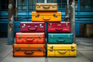 Spacious Colorful travel suitcase. Generate Ai photo