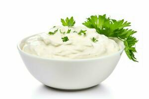 Smooth Bowl mayonnaise parsley. Generate Ai photo