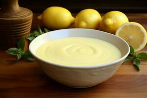 Aromatic Bowl lemon sauce. Generate Ai photo