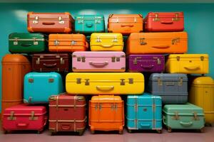 Lightweight Colorful travel suitcase. Generate Ai photo