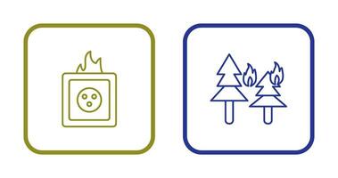 fire in forest and fire in socket Icon vector