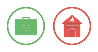 first aid and house on fire Icon vector