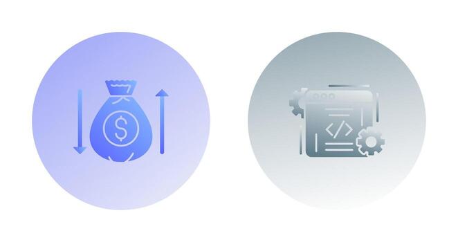 dinero bolso y codificación icono vector