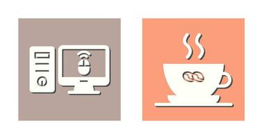 Desktop Computer and Coffee Cup Icon vector