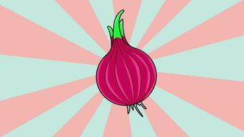 Animated red onion icon with a rotating background video